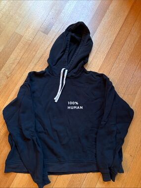Everlane Black Hoodie with "100% HUMAN"